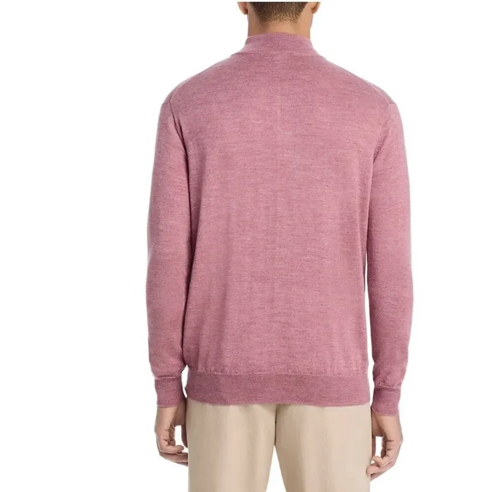 Peter Millar Autumn Crest Suede Trim Wool Quarter Zip Sweater Dusty Rose Mens S